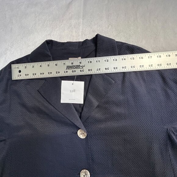 J. Jill Womens XL Ink Blue Silk & Cotton Textured Jacket Two-Button Pockets New - Picture 7 of 9